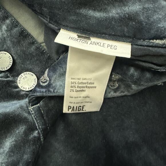Paige Jeans Womens 28 Blue Hoxton Ankle Peg Button‎ Velvet Skinny Leg Pants - Picture 5 of 12